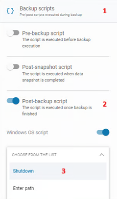 Turining on the script responsible to turn off the device after the successfully created backup